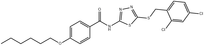 N-{5-[(2,4-dichlorobenzyl)sulfanyl]-1,3,4-thiadiazol-2-yl}-4-(hexyloxy)benzamide 结构式