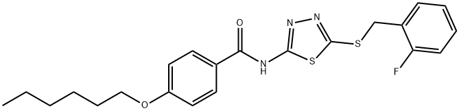 N-{5-[(2-fluorobenzyl)sulfanyl]-1,3,4-thiadiazol-2-yl}-4-(hexyloxy)benzamide Struktur