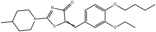 5-(4-butoxy-3-ethoxybenzylidene)-2-(4-methylpiperidin-1-yl)-1,3-thiazol-4(5H)-one 化学構造式