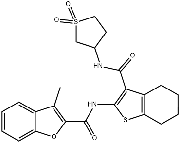 N-(3-{[(1,1-dioxidotetrahydrothien-3-yl)amino]carbonyl}-4,5,6,7-tetrahydro-1-benzothien-2-yl)-3-methyl-1-benzofuran-2-carboxamide Struktur