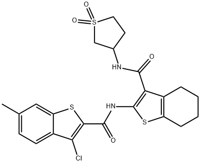 3-chloro-N-(3-{[(1,1-dioxidotetrahydro-3-thienyl)amino]carbonyl}-4,5,6,7-tetrahydro-1-benzothien-2-yl)-6-methyl-1-benzothiophene-2-carboxamide 结构式