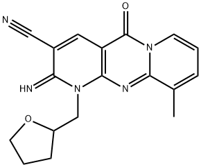 2-imino-10-methyl-5-oxo-1-(tetrahydrofuran-2-ylmethyl)-1,5-dihydro-2H-dipyrido[1,2-a:2,3-d]pyrimidine-3-carbonitrile,608492-46-2,结构式