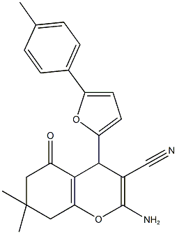 2-amino-7,7-dimethyl-4-[5-(4-methylphenyl)-2-furyl]-5-oxo-5,6,7,8-tetrahydro-4H-chromene-3-carbonitrile 化学構造式