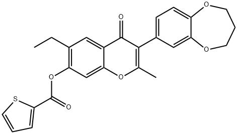 3-(3,4-dihydro-2H-1,5-benzodioxepin-7-yl)-6-ethyl-2-methyl-4-oxo-4H-chromen-7-yl 2-thiophenecarboxylate Struktur