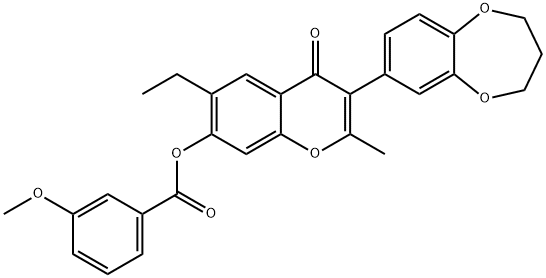 3-(3,4-dihydro-2H-1,5-benzodioxepin-7-yl)-6-ethyl-2-methyl-4-oxo-4H-chromen-7-yl 3-methoxybenzoate Struktur