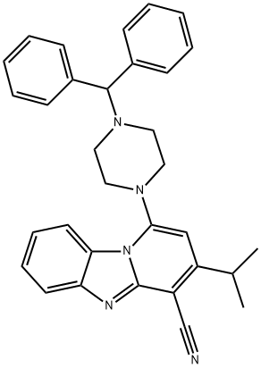 1-(4-benzhydrylpiperazin-1-yl)-3-isopropylpyrido[1,2-a]benzimidazole-4-carbonitrile 结构式