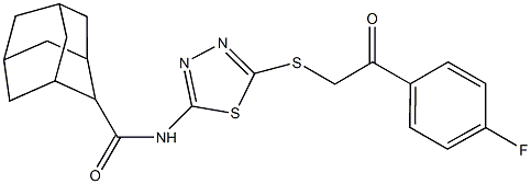 N-(5-{[2-(4-fluorophenyl)-2-oxoethyl]sulfanyl}-1,3,4-thiadiazol-2-yl)-2-adamantanecarboxamide 化学構造式