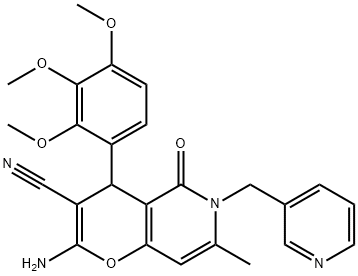 2-amino-7-methyl-5-oxo-6-(3-pyridinylmethyl)-4-(2,3,4-trimethoxyphenyl)-5,6-dihydro-4H-pyrano[3,2-c]pyridine-3-carbonitrile Struktur
