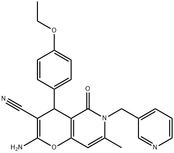 2-amino-4-(4-ethoxyphenyl)-7-methyl-5-oxo-6-(3-pyridinylmethyl)-5,6-dihydro-4H-pyrano[3,2-c]pyridine-3-carbonitrile Struktur