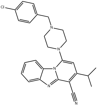 1-[4-(4-chlorobenzyl)-1-piperazinyl]-3-isopropylpyrido[1,2-a]benzimidazole-4-carbonitrile Struktur