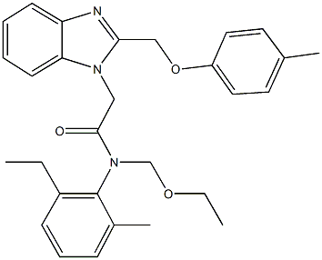 N-(ethoxymethyl)-N-(2-ethyl-6-methylphenyl)-2-{2-[(4-methylphenoxy)methyl]-1H-benzimidazol-1-yl}acetamide Structure