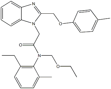 N-(ethoxymethyl)-N-(2-ethyl-6-methylphenyl)-2-{2-[(4-methylphenoxy)methyl]-1H-benzimidazol-1-yl}acetamide Struktur