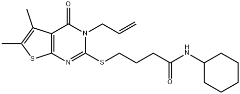 4-[(3-allyl-5,6-dimethyl-4-oxo-3,4-dihydrothieno[2,3-d]pyrimidin-2-yl)sulfanyl]-N-cyclohexylbutanamide 结构式
