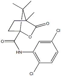 N-(2,5-dichlorophenyl)-4,7,7-trimethyl-3-oxo-2-oxabicyclo[2.2.1]heptane-1-carboxamide Struktur