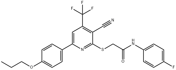 2-{[3-cyano-6-(4-propoxyphenyl)-4-(trifluoromethyl)pyridin-2-yl]sulfanyl}-N-(4-fluorophenyl)acetamide Structure