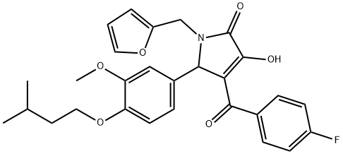 4-(4-fluorobenzoyl)-1-(2-furylmethyl)-3-hydroxy-5-[4-(isopentyloxy)-3-methoxyphenyl]-1,5-dihydro-2H-pyrrol-2-one 化学構造式
