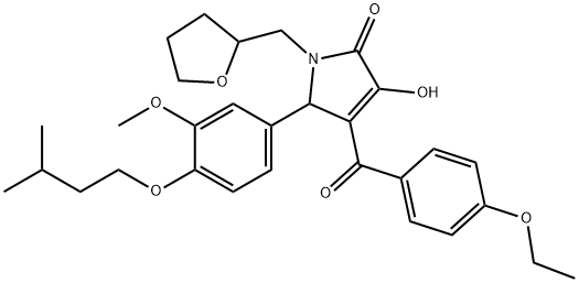 4-(4-ethoxybenzoyl)-3-hydroxy-5-[4-(isopentyloxy)-3-methoxyphenyl]-1-(tetrahydro-2-furanylmethyl)-1,5-dihydro-2H-pyrrol-2-one 化学構造式
