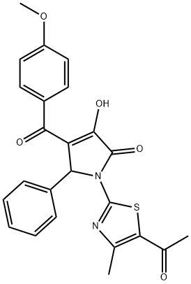 1-(5-acetyl-4-methyl-1,3-thiazol-2-yl)-3-hydroxy-4-(4-methoxybenzoyl)-5-phenyl-1,5-dihydro-2H-pyrrol-2-one Struktur