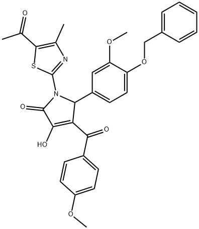 1-(5-acetyl-4-methyl-1,3-thiazol-2-yl)-5-[4-(benzyloxy)-3-methoxyphenyl]-3-hydroxy-4-(4-methoxybenzoyl)-1,5-dihydro-2H-pyrrol-2-one 化学構造式