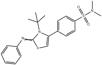 4-[3-tert-butyl-2-(phenylimino)-2,3-dihydro-1,3-thiazol-4-yl]-N,N-dimethylbenzenesulfonamide Struktur