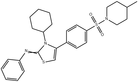 N-(3-cyclohexyl-4-{4-[(4-methyl-1-piperidinyl)sulfonyl]phenyl}-1,3-thiazol-2(3H)-ylidene)-N-phenylamine Struktur