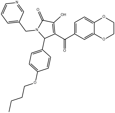 5-(4-butoxyphenyl)-4-(2,3-dihydro-1,4-benzodioxin-6-ylcarbonyl)-3-hydroxy-1-(3-pyridinylmethyl)-1,5-dihydro-2H-pyrrol-2-one 化学構造式