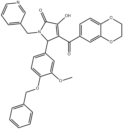 5-[4-(benzyloxy)-3-methoxyphenyl]-4-(2,3-dihydro-1,4-benzodioxin-6-ylcarbonyl)-3-hydroxy-1-(3-pyridinylmethyl)-1,5-dihydro-2H-pyrrol-2-one 化学構造式