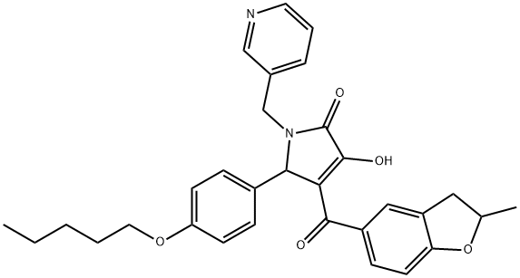 3-hydroxy-4-[(2-methyl-2,3-dihydro-1-benzofuran-5-yl)carbonyl]-5-[4-(pentyloxy)phenyl]-1-(3-pyridinylmethyl)-1,5-dihydro-2H-pyrrol-2-one Structure