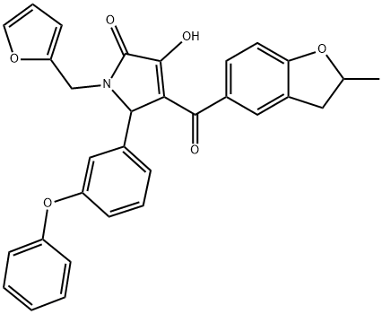 1-(2-furylmethyl)-3-hydroxy-4-[(2-methyl-2,3-dihydro-1-benzofuran-5-yl)carbonyl]-5-(3-phenoxyphenyl)-1,5-dihydro-2H-pyrrol-2-one Structure