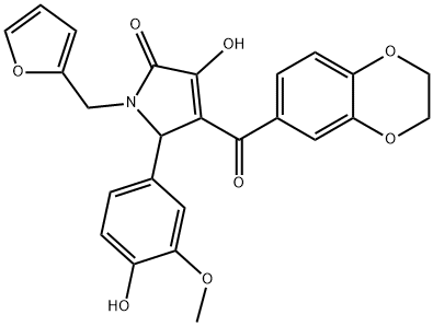 4-(2,3-dihydro-1,4-benzodioxin-6-ylcarbonyl)-1-(2-furylmethyl)-3-hydroxy-5-(4-hydroxy-3-methoxyphenyl)-1,5-dihydro-2H-pyrrol-2-one Struktur