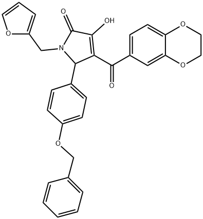 5-[4-(benzyloxy)phenyl]-4-(2,3-dihydro-1,4-benzodioxin-6-ylcarbonyl)-1-(2-furylmethyl)-3-hydroxy-1,5-dihydro-2H-pyrrol-2-one 化学構造式