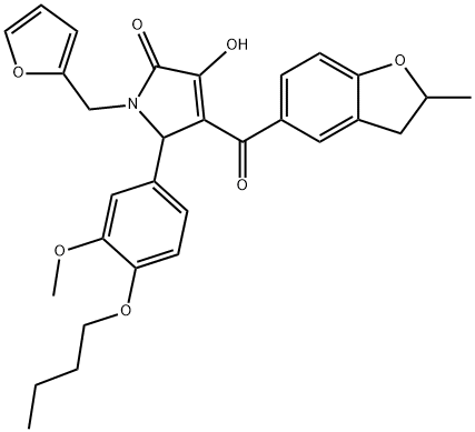 5-(4-butoxy-3-methoxyphenyl)-1-(2-furylmethyl)-3-hydroxy-4-[(2-methyl-2,3-dihydro-1-benzofuran-5-yl)carbonyl]-1,5-dihydro-2H-pyrrol-2-one Structure