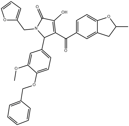5-[4-(benzyloxy)-3-methoxyphenyl]-1-(2-furylmethyl)-3-hydroxy-4-[(2-methyl-2,3-dihydro-1-benzofuran-5-yl)carbonyl]-1,5-dihydro-2H-pyrrol-2-one Struktur