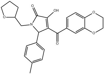 4-(2,3-dihydro-1,4-benzodioxin-6-ylcarbonyl)-3-hydroxy-5-(4-methylphenyl)-1-(tetrahydro-2-furanylmethyl)-1,5-dihydro-2H-pyrrol-2-one Structure