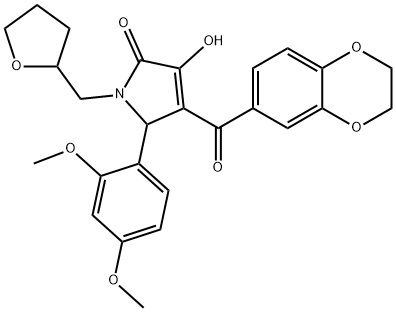 4-(2,3-dihydro-1,4-benzodioxin-6-ylcarbonyl)-5-(2,4-dimethoxyphenyl)-3-hydroxy-1-(tetrahydro-2-furanylmethyl)-1,5-dihydro-2H-pyrrol-2-one 结构式