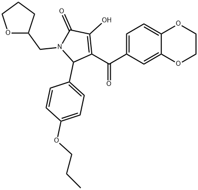 4-(2,3-dihydro-1,4-benzodioxin-6-ylcarbonyl)-3-hydroxy-5-(4-propoxyphenyl)-1-(tetrahydro-2-furanylmethyl)-1,5-dihydro-2H-pyrrol-2-one 结构式