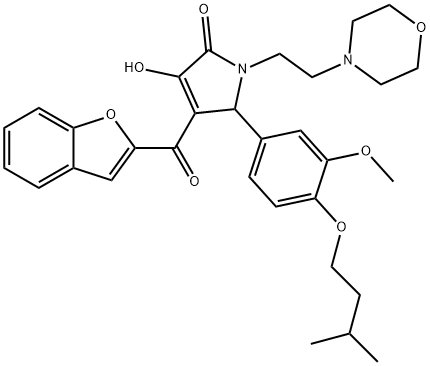 4-(1-benzofuran-2-ylcarbonyl)-3-hydroxy-5-[4-(isopentyloxy)-3-methoxyphenyl]-1-[2-(4-morpholinyl)ethyl]-1,5-dihydro-2H-pyrrol-2-one Struktur
