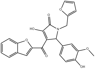 4-(1-benzofuran-2-ylcarbonyl)-1-(2-furylmethyl)-3-hydroxy-5-(4-hydroxy-3-methoxyphenyl)-1,5-dihydro-2H-pyrrol-2-one Struktur