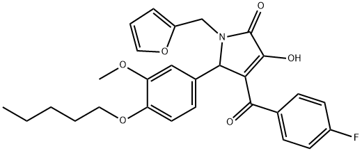 4-(4-fluorobenzoyl)-1-(2-furylmethyl)-3-hydroxy-5-[3-methoxy-4-(pentyloxy)phenyl]-1,5-dihydro-2H-pyrrol-2-one,618379-99-0,结构式