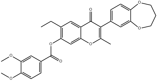 3-(3,4-dihydro-2H-1,5-benzodioxepin-7-yl)-6-ethyl-2-methyl-4-oxo-4H-chromen-7-yl 3,4-dimethoxybenzoate Structure