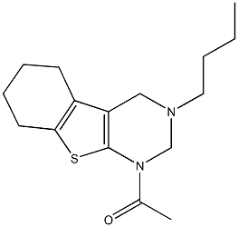 1-acetyl-3-butyl-1,2,3,4,5,6,7,8-octahydro[1]benzothieno[2,3-d]pyrimidine Struktur