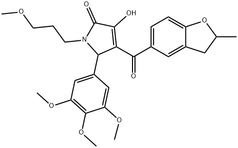 3-hydroxy-1-(3-methoxypropyl)-4-[(2-methyl-2,3-dihydro-1-benzofuran-5-yl)carbonyl]-5-(3,4,5-trimethoxyphenyl)-1,5-dihydro-2H-pyrrol-2-one,618411-01-1,结构式