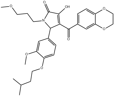 4-(2,3-dihydro-1,4-benzodioxin-6-ylcarbonyl)-3-hydroxy-5-[4-(isopentyloxy)-3-methoxyphenyl]-1-(3-methoxypropyl)-1,5-dihydro-2H-pyrrol-2-one Structure