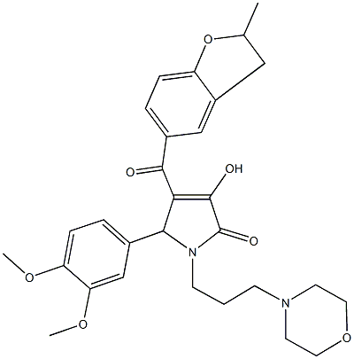 5-(3,4-dimethoxyphenyl)-3-hydroxy-4-[(2-methyl-2,3-dihydro-1-benzofuran-5-yl)carbonyl]-1-[3-(4-morpholinyl)propyl]-1,5-dihydro-2H-pyrrol-2-one,618417-37-1,结构式