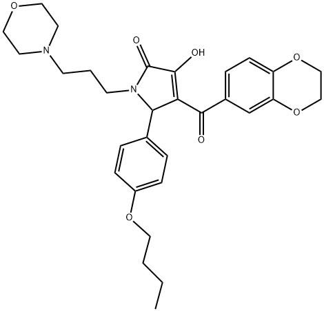 5-(4-butoxyphenyl)-4-(2,3-dihydro-1,4-benzodioxin-6-ylcarbonyl)-3-hydroxy-1-[3-(4-morpholinyl)propyl]-1,5-dihydro-2H-pyrrol-2-one 化学構造式
