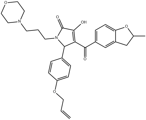 5-[4-(allyloxy)phenyl]-3-hydroxy-4-[(2-methyl-2,3-dihydro-1-benzofuran-5-yl)carbonyl]-1-[3-(4-morpholinyl)propyl]-1,5-dihydro-2H-pyrrol-2-one Struktur