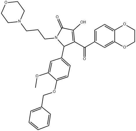 5-[4-(benzyloxy)-3-methoxyphenyl]-4-(2,3-dihydro-1,4-benzodioxin-6-ylcarbonyl)-3-hydroxy-1-[3-(4-morpholinyl)propyl]-1,5-dihydro-2H-pyrrol-2-one,618418-76-1,结构式