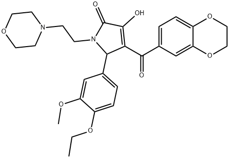 4-(2,3-dihydro-1,4-benzodioxin-6-ylcarbonyl)-5-(4-ethoxy-3-methoxyphenyl)-3-hydroxy-1-[2-(4-morpholinyl)ethyl]-1,5-dihydro-2H-pyrrol-2-one Struktur