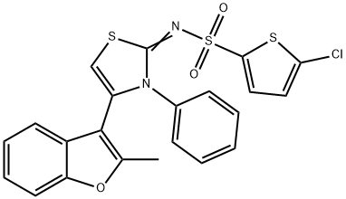 5-chloro-N-(4-(2-methyl-1-benzofuran-3-yl)-3-phenyl-1,3-thiazol-2(3H)-ylidene)-2-thiophenesulfonamide,618421-17-3,结构式