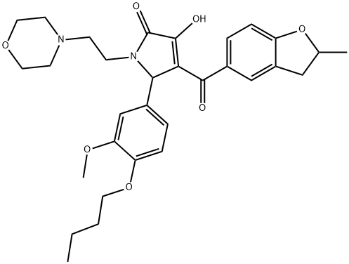 5-(4-butoxy-3-methoxyphenyl)-3-hydroxy-4-[(2-methyl-2,3-dihydro-1-benzofuran-5-yl)carbonyl]-1-[2-(4-morpholinyl)ethyl]-1,5-dihydro-2H-pyrrol-2-one 化学構造式